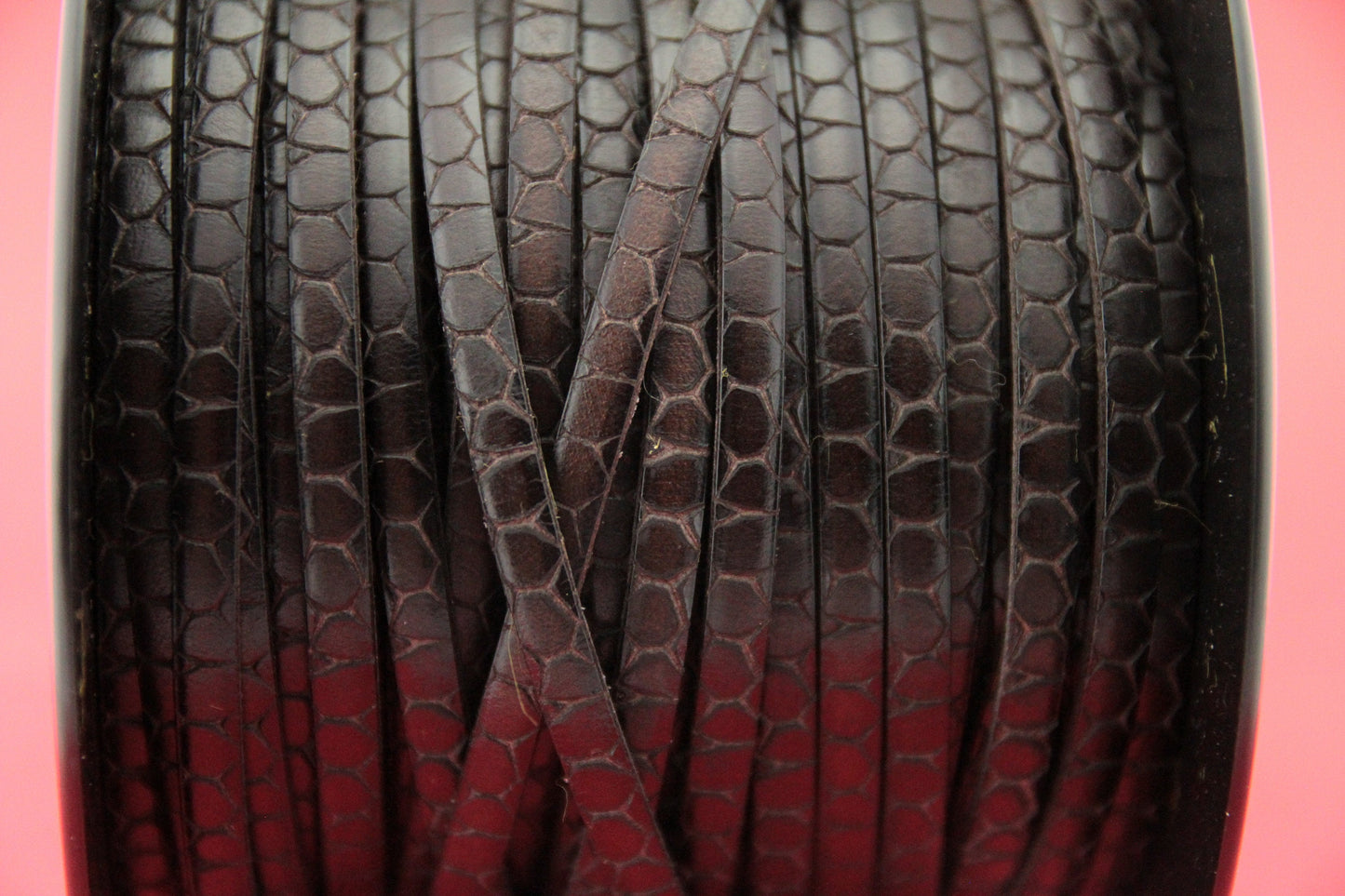 MADE in EUROPE 24" flat leather cord, crocodile skin embossed 5mm dark brown leather cord, (Marf5crocdbr)