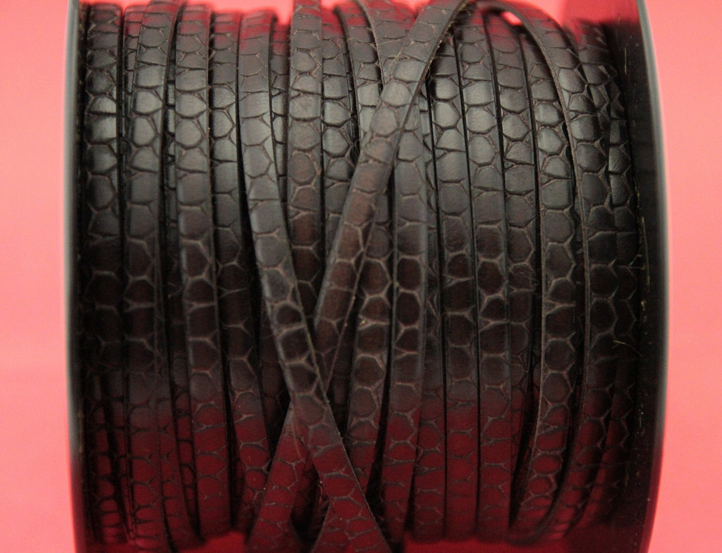 MADE in EUROPE 24" flat leather cord, crocodile skin embossed 5mm dark brown leather cord, (Marf5crocdbr)