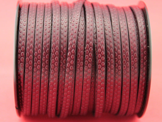 MADE in EUROPE 24" flat leather cord, 5mm leather cord, maroon embossed leather cord (Marf5polkagren)