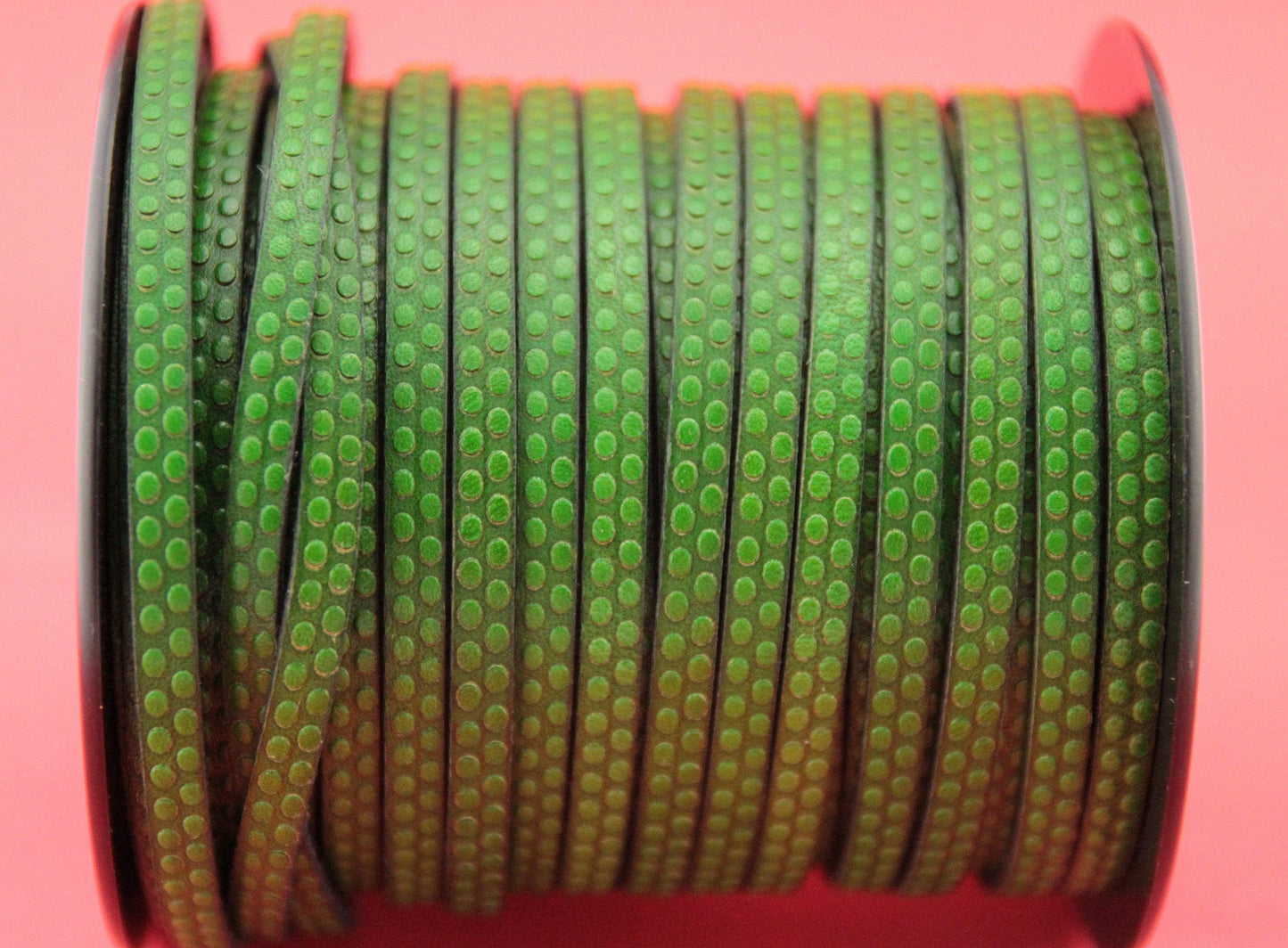MADE in EUROPE 24" flat leather cord, 5mm leather cord, green embossed leather cord (Marf5polkagreen)