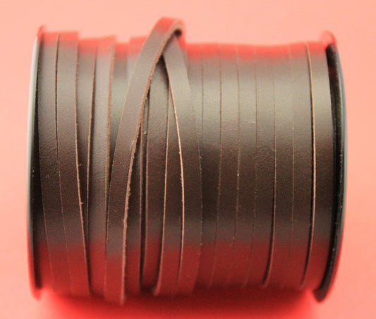 MADE in EUROPE 1 yard of 5mm dark brown flat leather cord, 5mm genuine leather cord, flat 5mm real leather cord (MARF5BRALCORT)