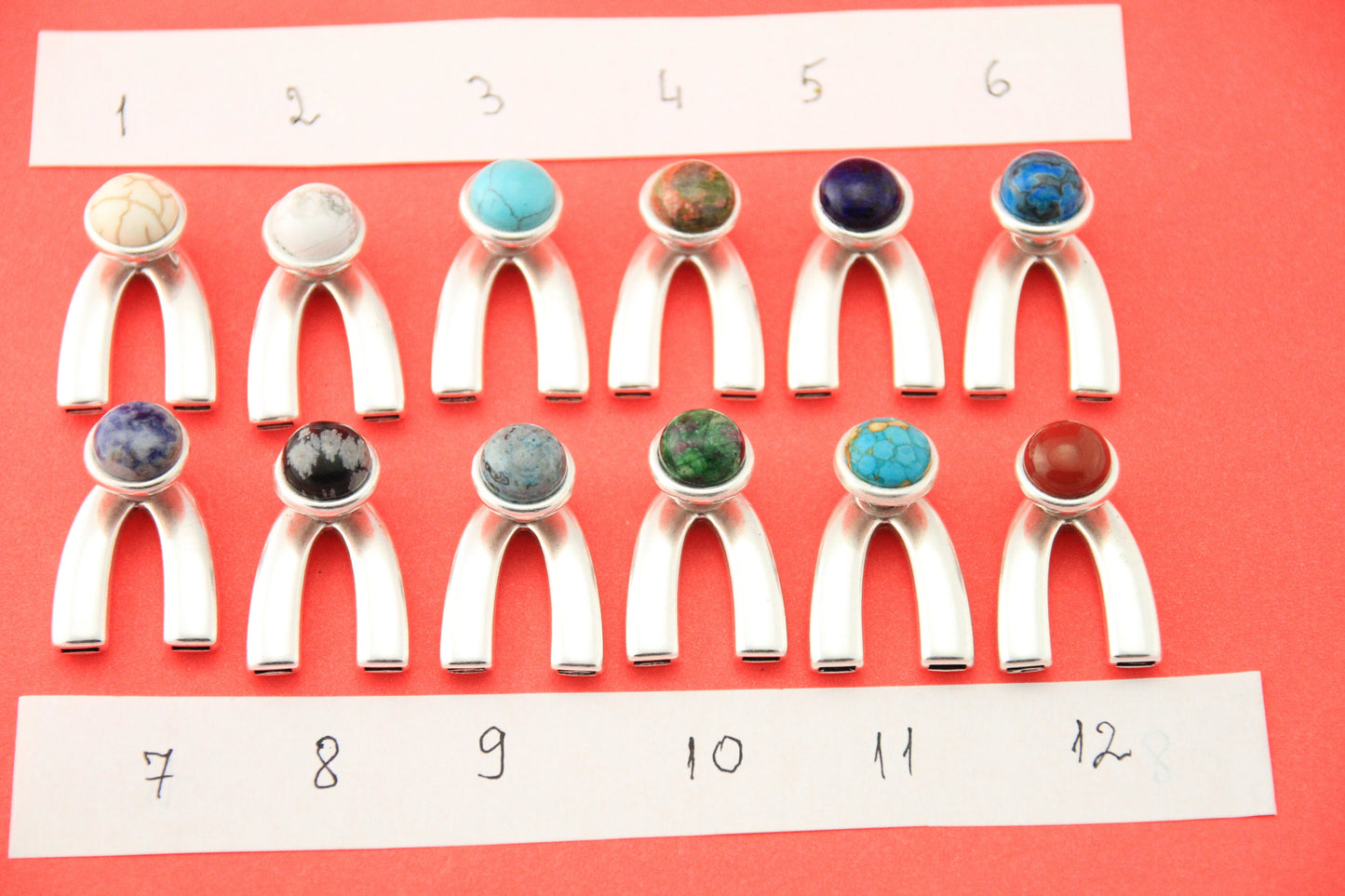 B0091>>MADE in EUROPE zamak wishbone clasp with cabochon and slider, 5mm flat cord clasp,  U clasp Qty1set