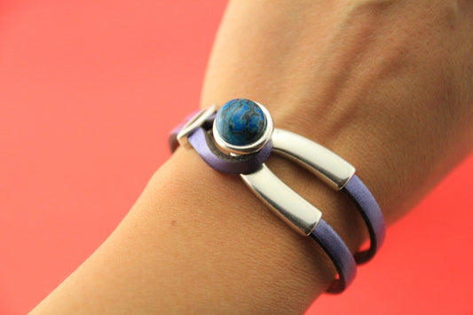 B0091>>MADE in EUROPE zamak wishbone clasp with cabochon and slider, 5mm flat cord clasp,  U clasp Qty1set