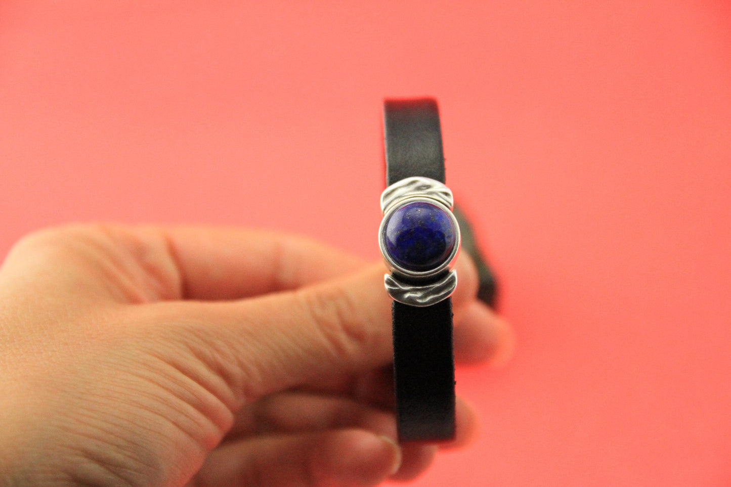 FS0489>>MADE IN EUROPE zamak 10mm slider with natural gemstone, 10mm flat cord slider with natural stone cabochon, Qty1