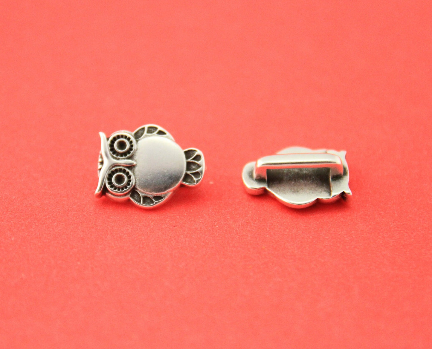 FS0493>>MADE in EUROPE 2 zamak owl sliders, 10mm flat cord slider, 10mm leather cord owl sliders, zamak sliders Qty2