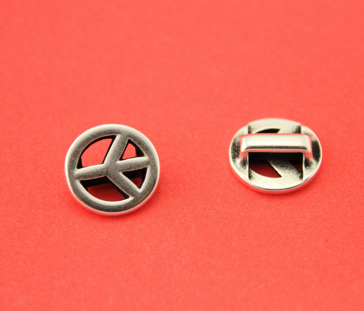 FS0500>>MADE in EUROPE 2 zamak peace sign sliders, 10mm flat cord sliders, 10mm leather cord sliders,  Qty2