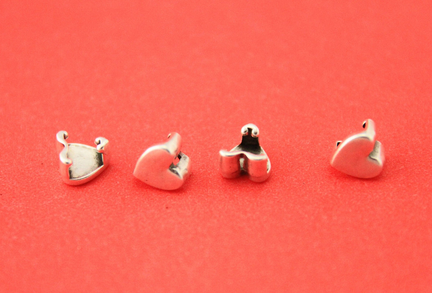 FS0505>>MADE in EUROPE 4 zamak heart crimp- sliders for 5mm cord, flat cord heart  slider, silver heart slider qty4