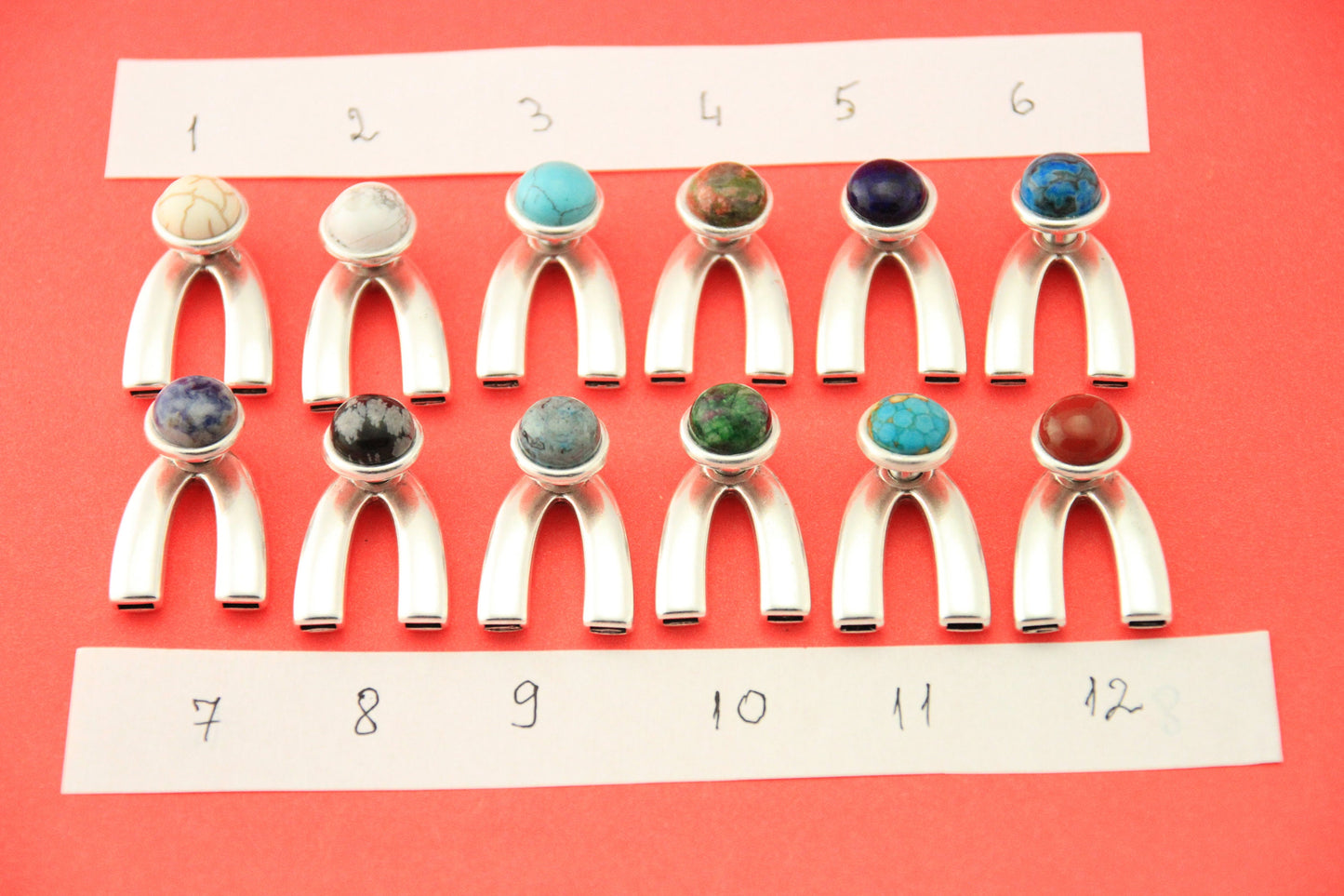B0091>>MADE in EUROPE zamak wishbone clasp with cabochon and slider, 5mm flat cord clasp,  U clasp Qty1set
