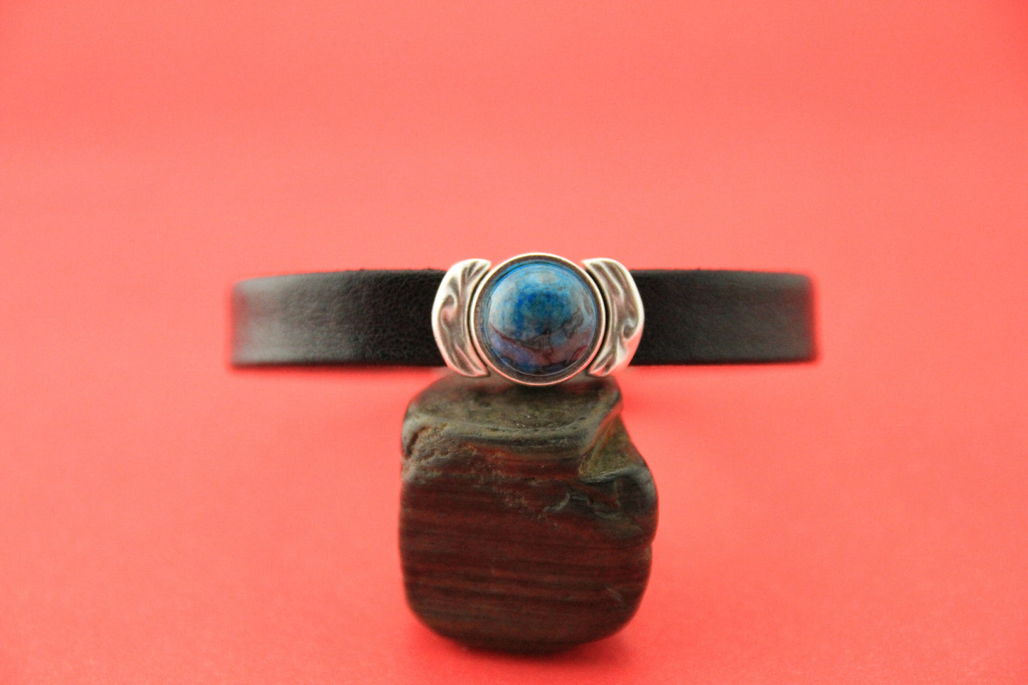 FS0489>>MADE IN EUROPE zamak 10mm slider with natural gemstone, 10mm flat cord slider with natural stone cabochon, Qty1