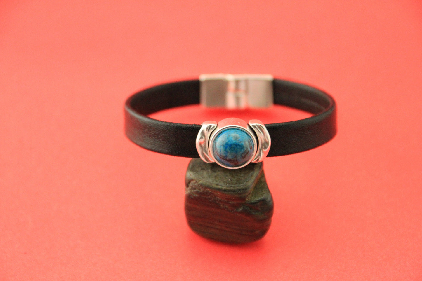 FS0489>>MADE IN EUROPE zamak 10mm slider with natural gemstone, 10mm flat cord slider with natural stone cabochon, Qty1