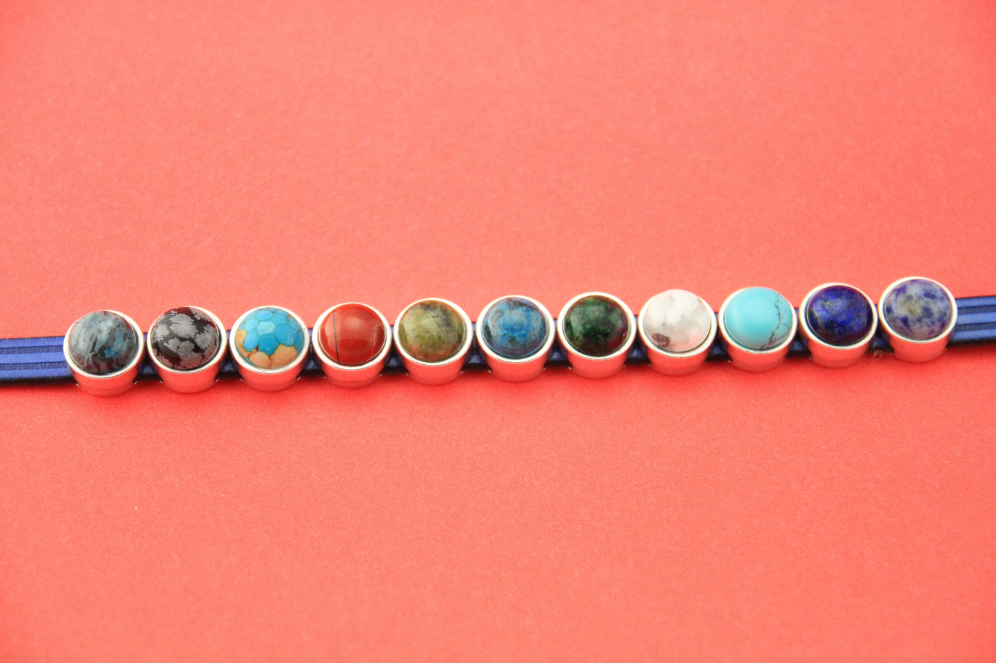 FS0489>>MADE IN EUROPE zamak 10mm slider with natural gemstone, 10mm flat cord slider with natural stone cabochon, Qty1