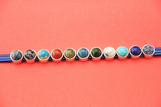 FS0489>>MADE IN EUROPE zamak 10mm slider with natural gemstone, 10mm flat cord slider with natural stone cabochon, Qty1