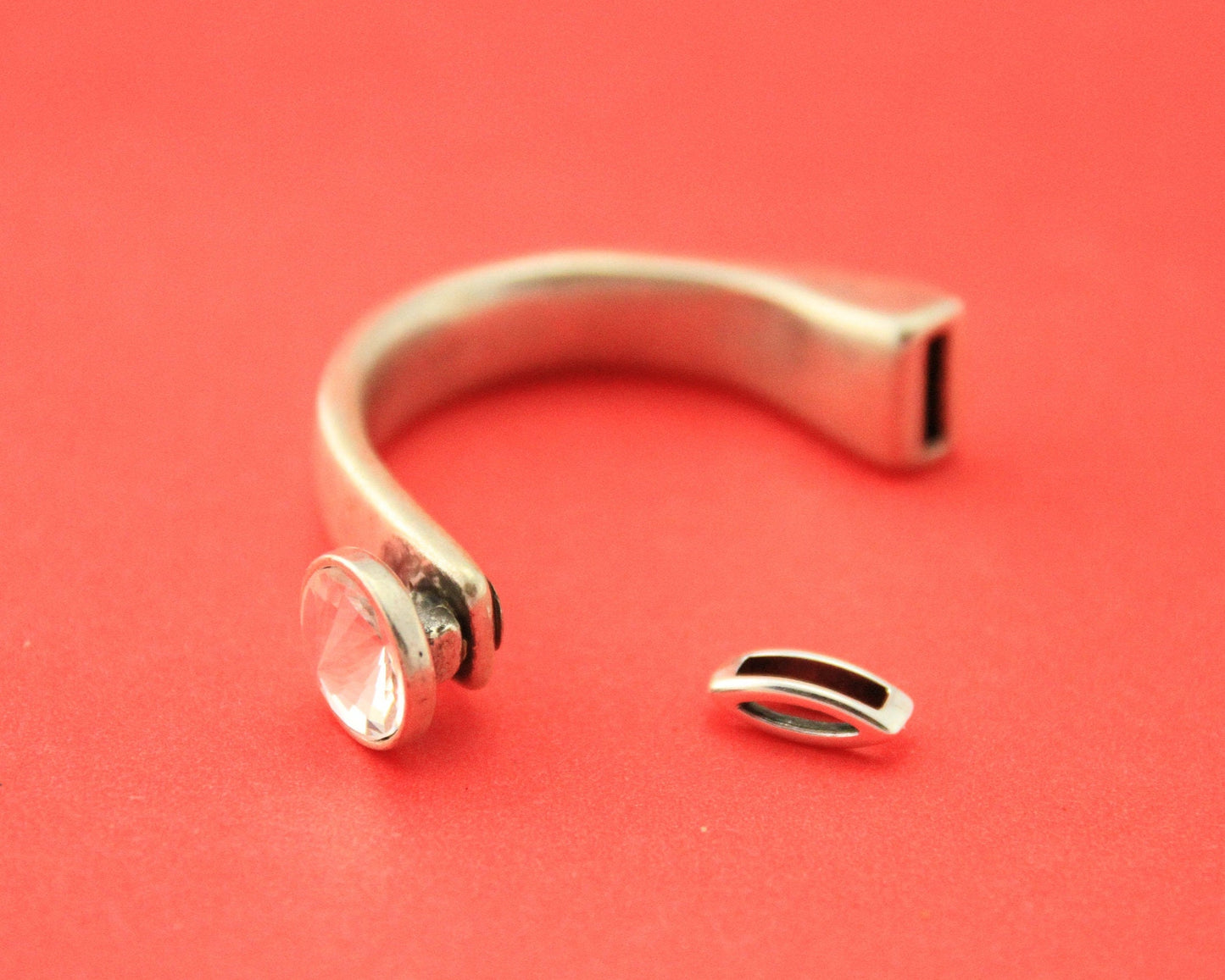 B0003>>MADE in EUROPE zamak half bracelet with Swarovski clear crystal, flat cord half bracelet with slider qty1set