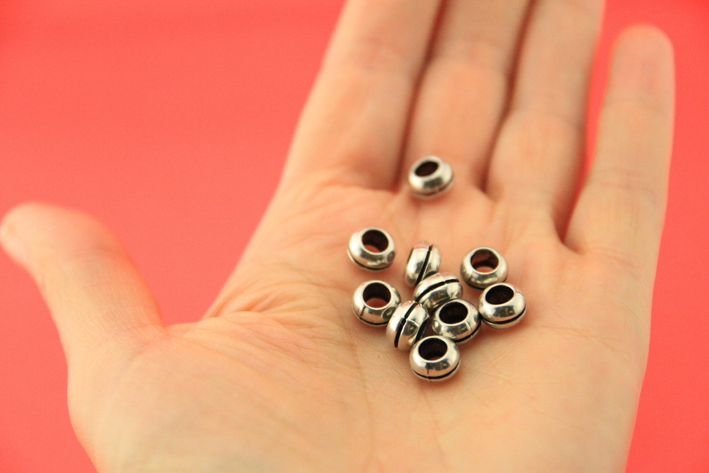 RS0169>>MADE in EUROPE 6 zamak silver beads, 5mm hole zamak sliders, round cord beads (ablz255) qty6