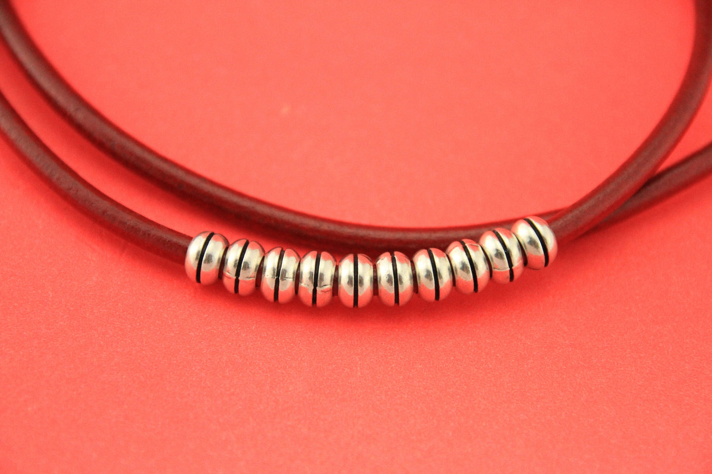 RS0169>>MADE in EUROPE 6 zamak silver beads, 5mm hole zamak sliders, round cord beads (ablz255) qty6
