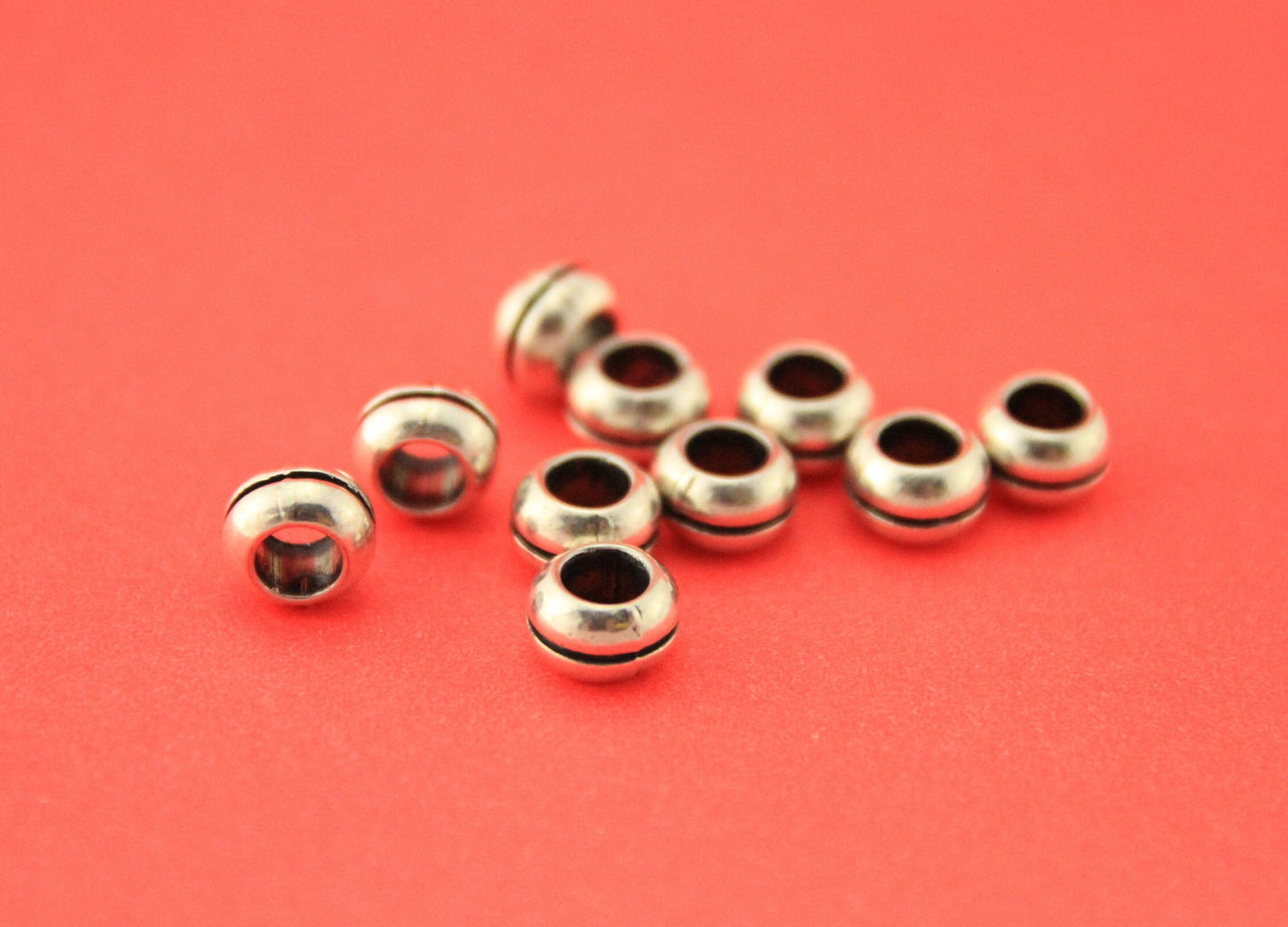RS0169>>MADE in EUROPE 6 zamak silver beads, 5mm hole zamak sliders, round cord beads (ablz255) qty6