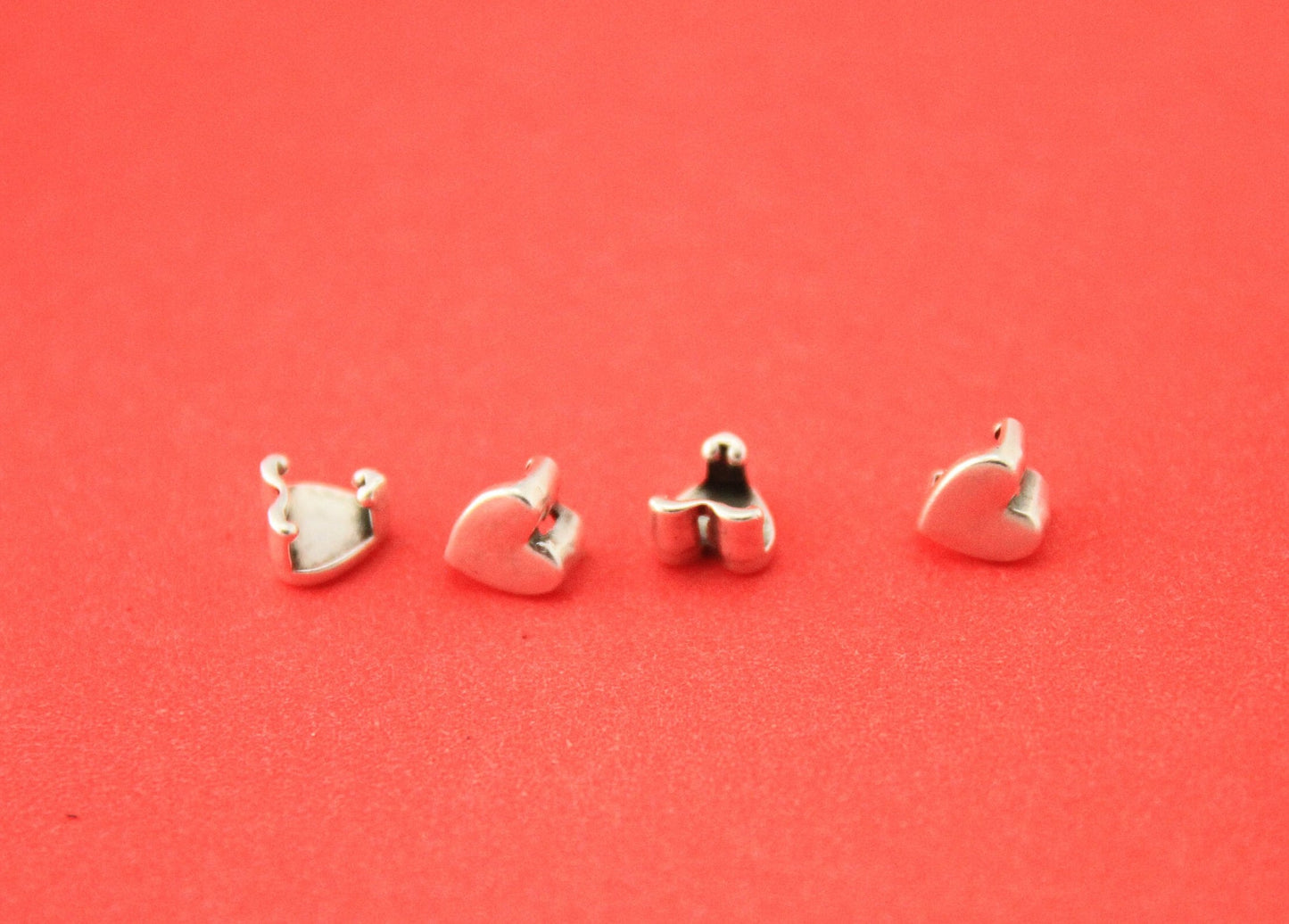 FS0505>>MADE in EUROPE 4 zamak heart crimp- sliders for 5mm cord, flat cord heart  slider, silver heart slider qty4