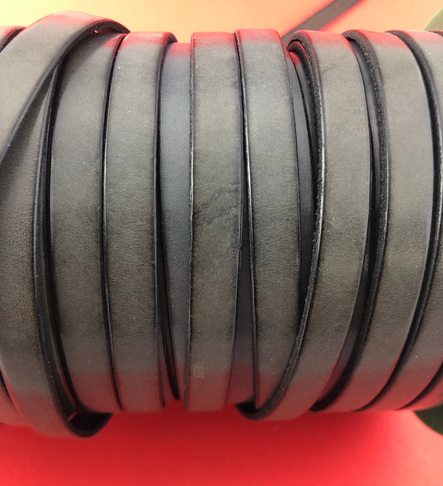MADE in EUROPE 24" of genuine leather cord, flat 10mm gray leather cord, 10x2mm leather cord (MARF10GREY)