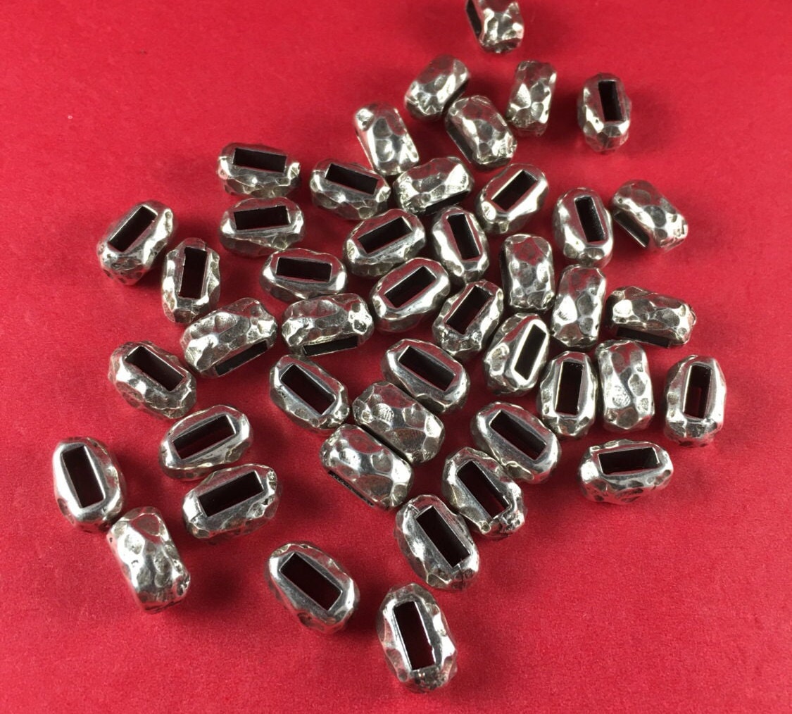 FS0110>>MADE in EUROPE 4 zamak hammered sliders for 5mm cord, flat cord slider, zamak bar slider (ABLZ100) qty4