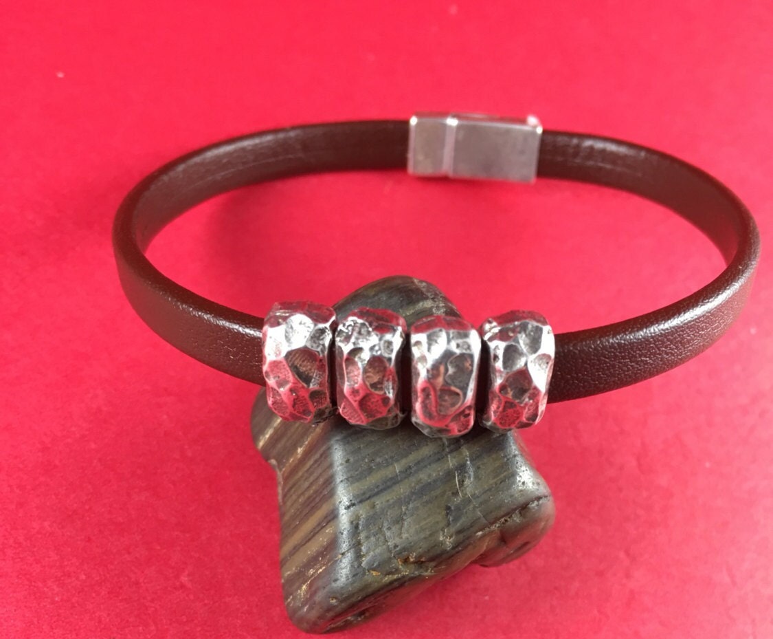 FS0110>>MADE in EUROPE 4 zamak hammered sliders for 5mm cord, flat cord slider, zamak bar slider (ABLZ100) qty4