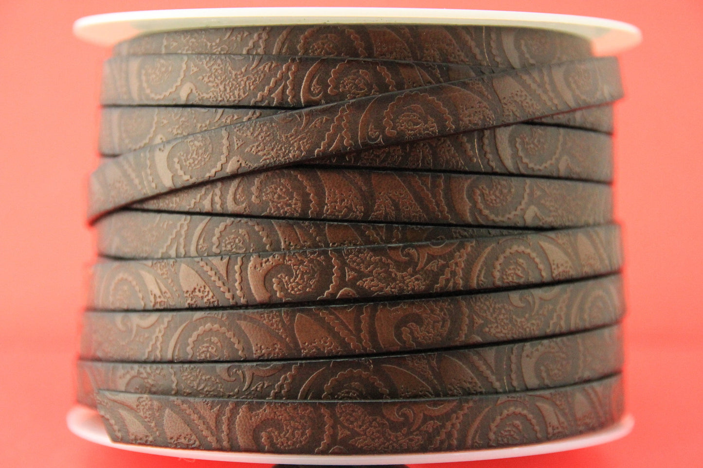 MADE in EUROPE 24" engraved 10mm leather cord, embossed flat leather cord, 10mm flat leather cord (503/10/37)
