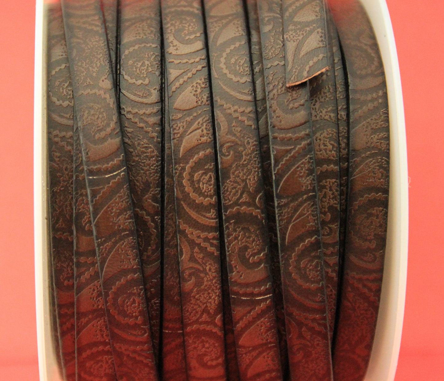 MADE in EUROPE 24" engraved 10mm leather cord, embossed flat leather cord, 10mm flat leather cord (503/10/37)