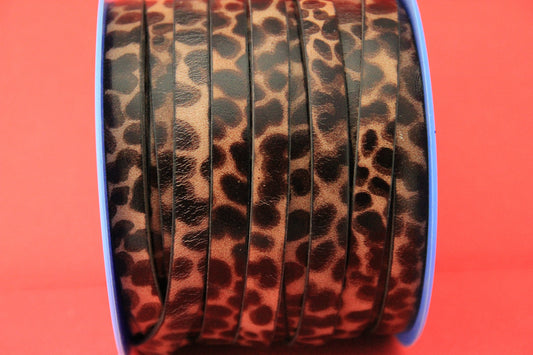 MADE in EUROPE  24'' multi color flat leather cord, 10mm flat leather cord, 10mm printed leather cord (vm10leo)