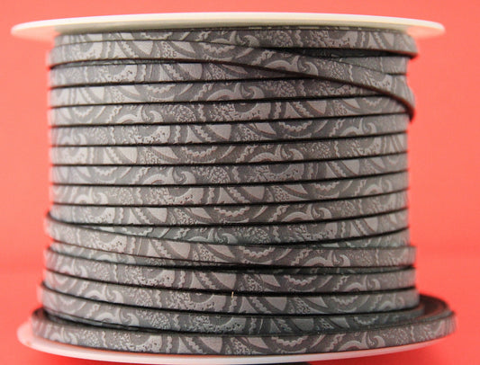 MADE in EUROPE 24'' flat 5mm engraved leather cord, 5mm flat leather cord, 5mm embossed leather cord (503/05/41)