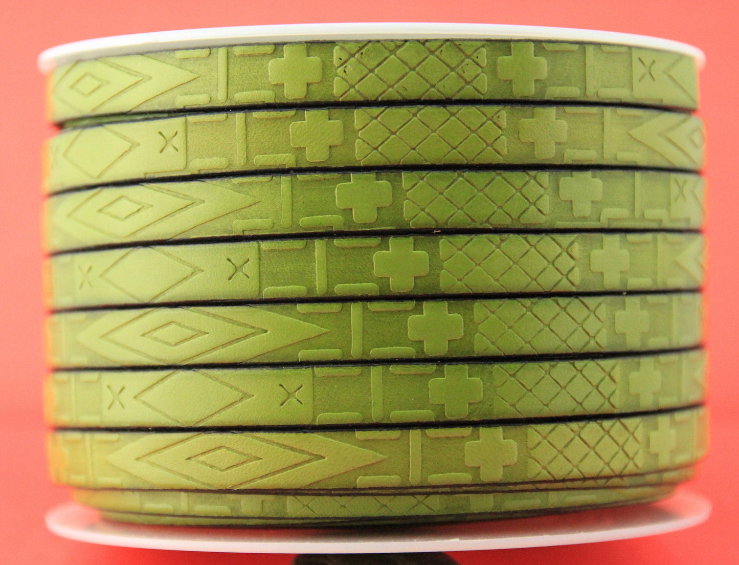 MADE in EUROPE 24" flat leather cord, embossed 10mm green leather cord, engraved leather cord (705/10/07)