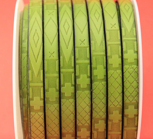 MADE in EUROPE 24" flat leather cord, embossed 10mm green leather cord, engraved leather cord (705/10/07)