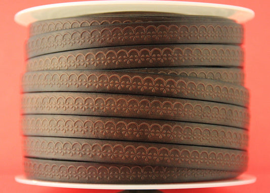 MADE in EUROPE 24" flat leather cord, embossed 10mm dark brown leather cord, genuine leather cord (507/10/37)