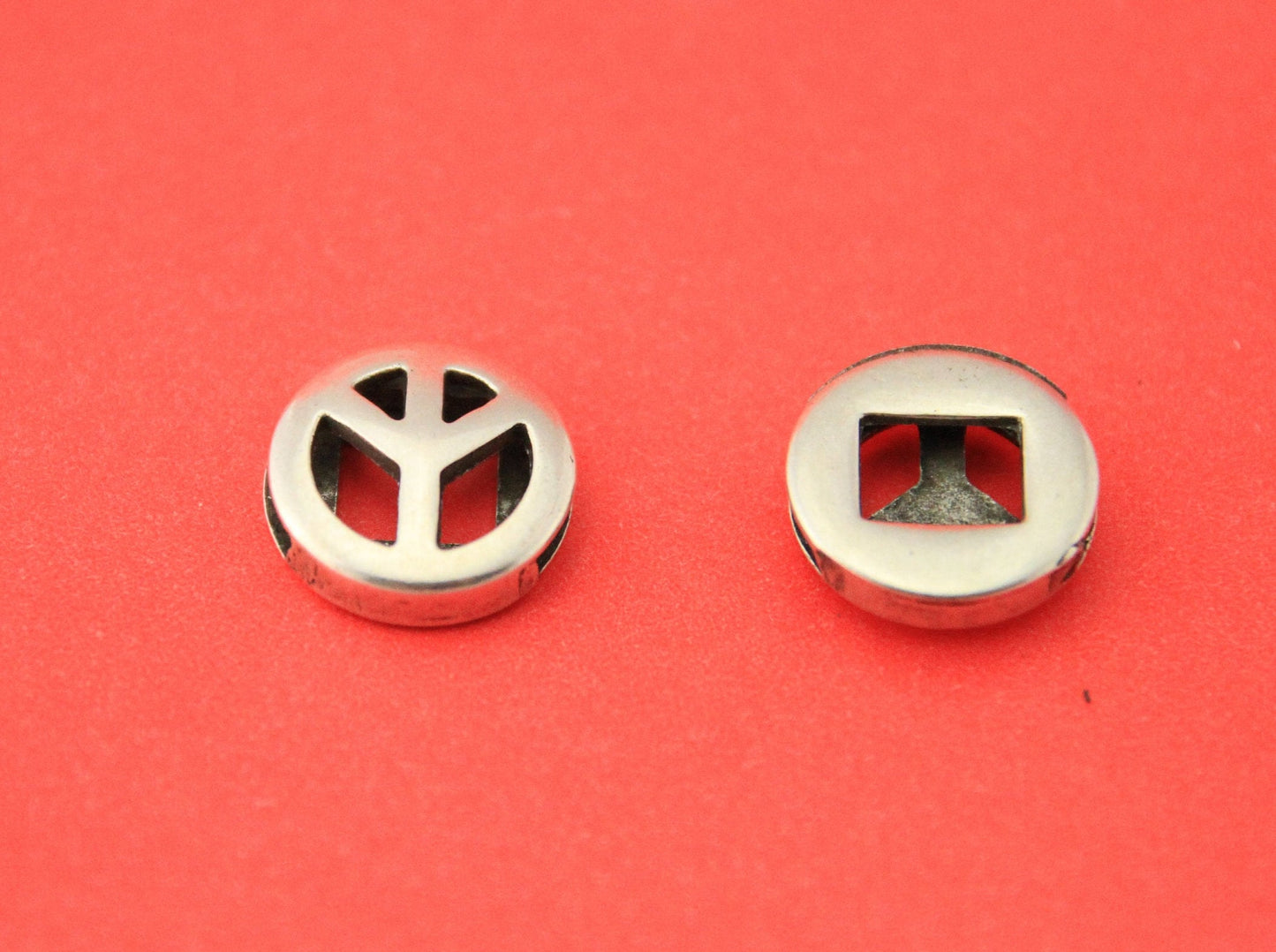 FS0520>>MADE in EUROPE 2 zamak peace sign sliders, 10mm flat cord sliders, 10mm leather cord peace sign  sliders, Qty2