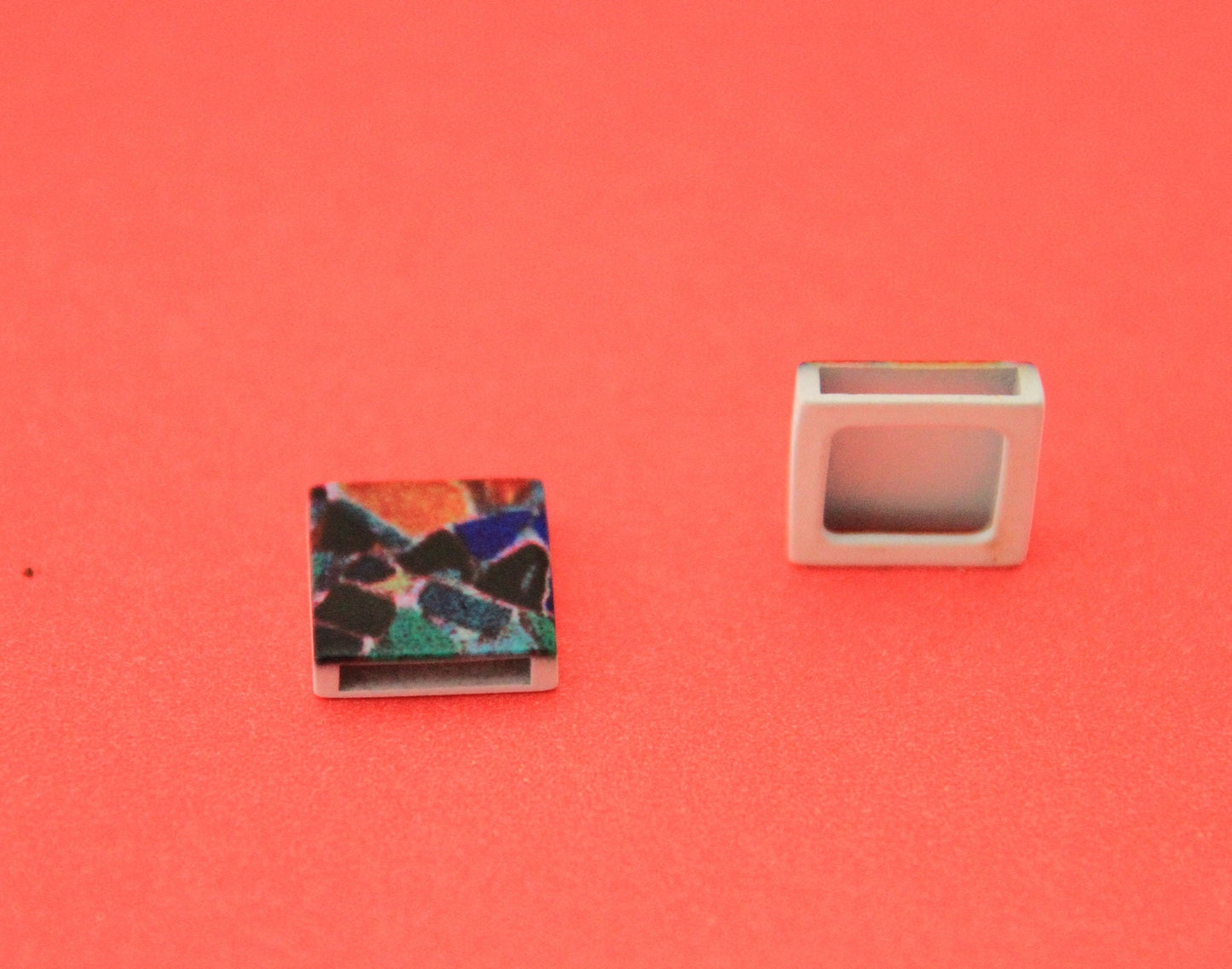 FS0519>> MADE IN EUROPE 2 acrylic square sliders, slider for flat cord, 10mm flat cord slider  Qty2