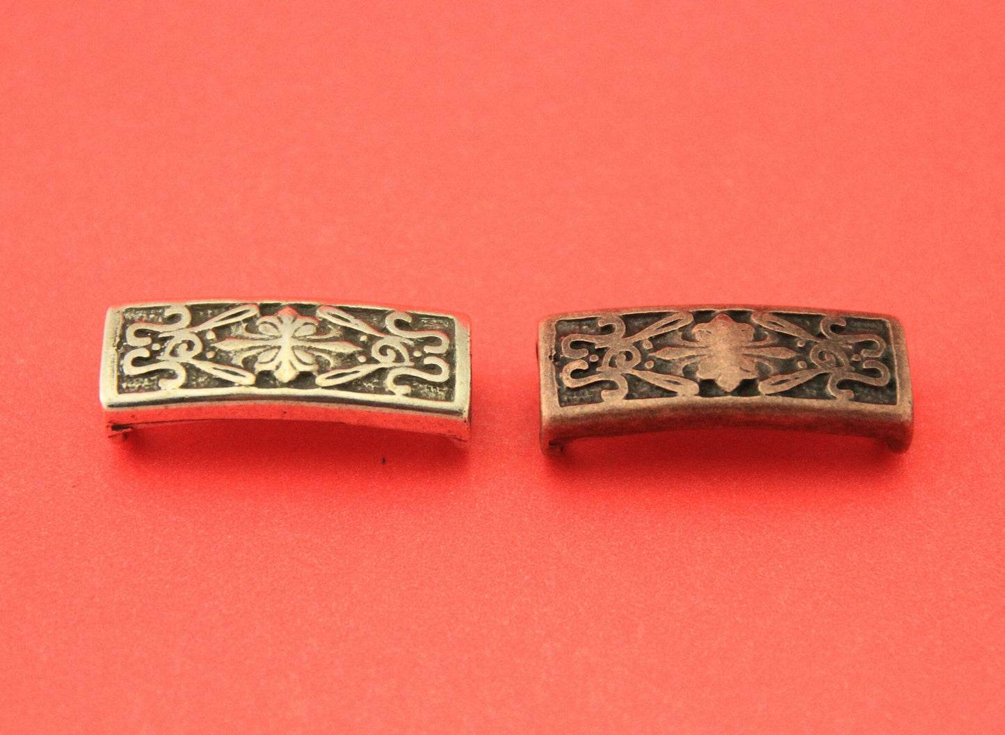 LS0010>>MADE in EUROPE zamak engraved tube slider, zamak floral tube for licorice cord Qty1