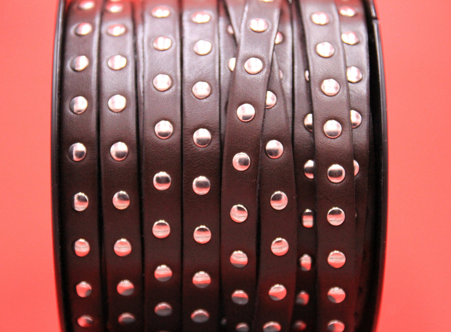 MADE in EUROPE 24'' brown leather cord with rivets, 10mm studded  leather cord, 10mm flat leather cord(AR220/10/09)