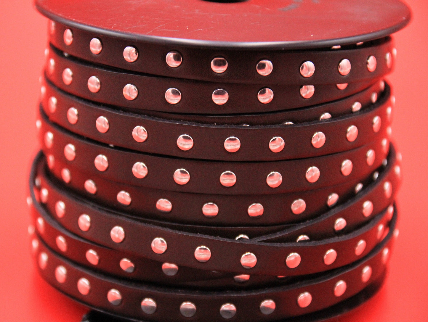MADE in EUROPE 24'' brown leather cord with rivets, 10mm studded  leather cord, 10mm flat leather cord(AR220/10/09)