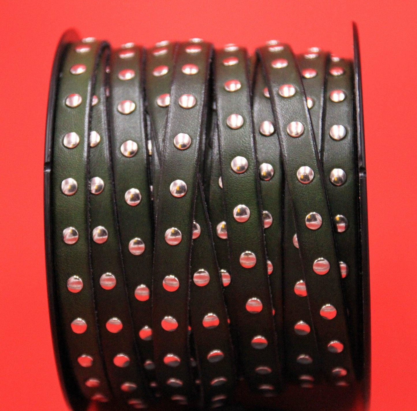 MADE in EUROPE 24'' dark green leather cord with rivets, 10mm studded  leather cord, 10mm flat leather cord(AR220/10/11)
