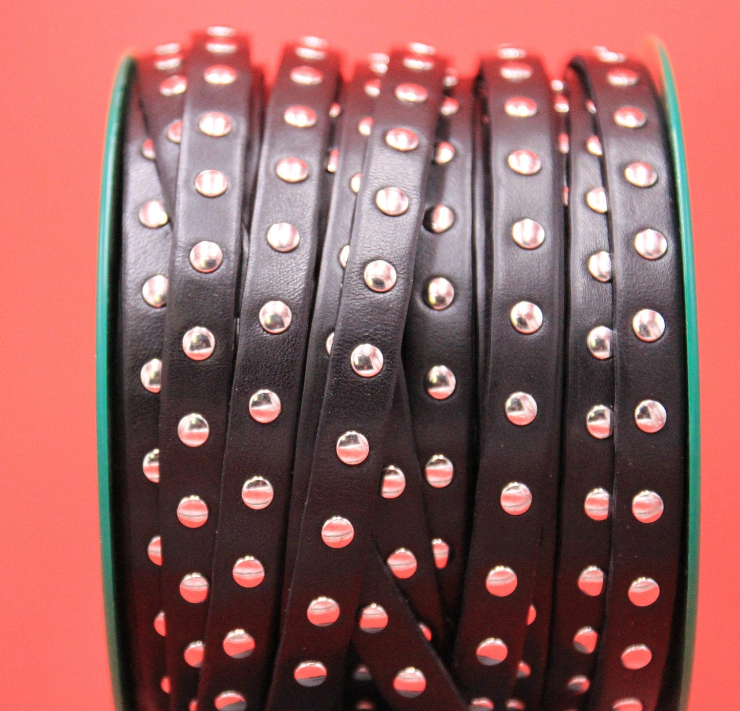 MADE in EUROPE 24'' black leather cord with rivets, 10mm studded  leather cord, 10mm flat leather cord(AR220/10/34)