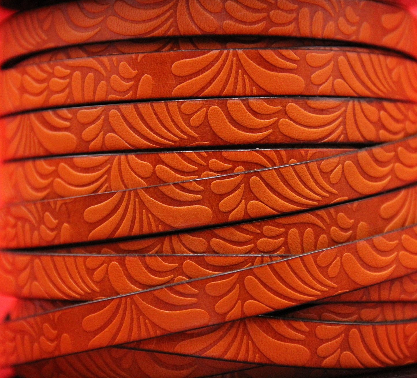 MADE in EUROPE 24" flat leather cord, 10mm leather cord, floral embossed leather cord (AR150/10/05)