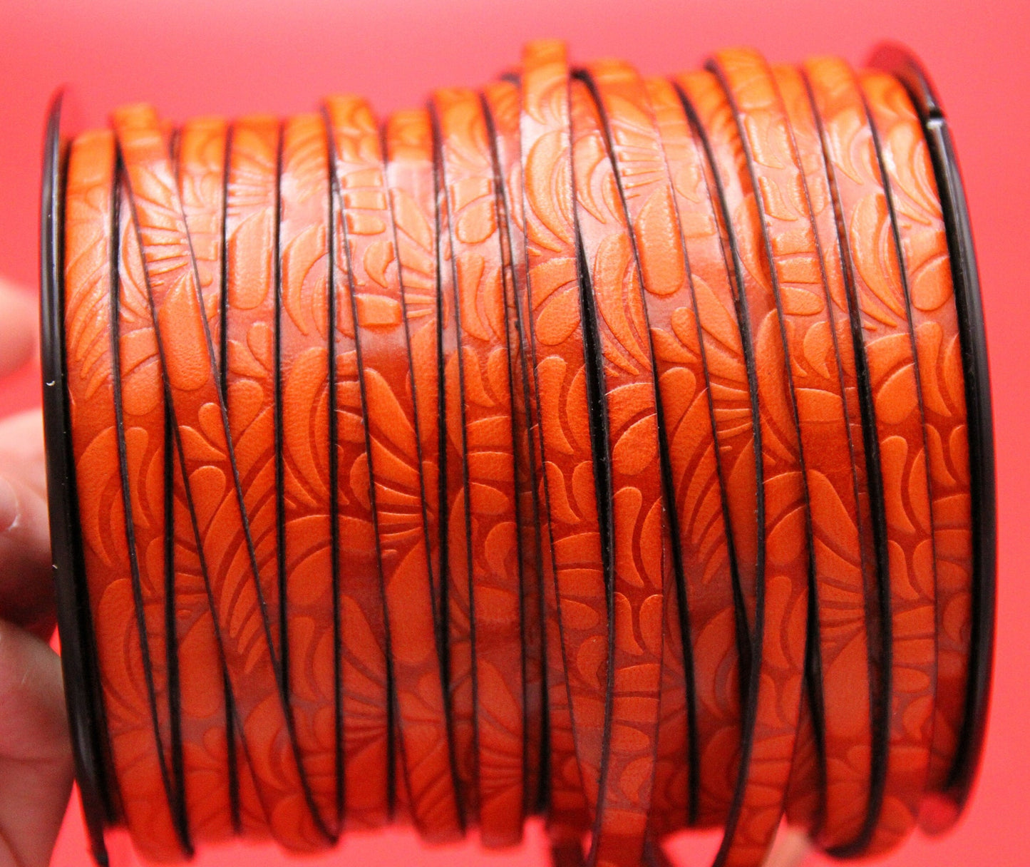 MADE in EUROPE 24'' flat 5mm embossed leather cord, 5mm flat floral embossed leather cord, (AR150/05/30)