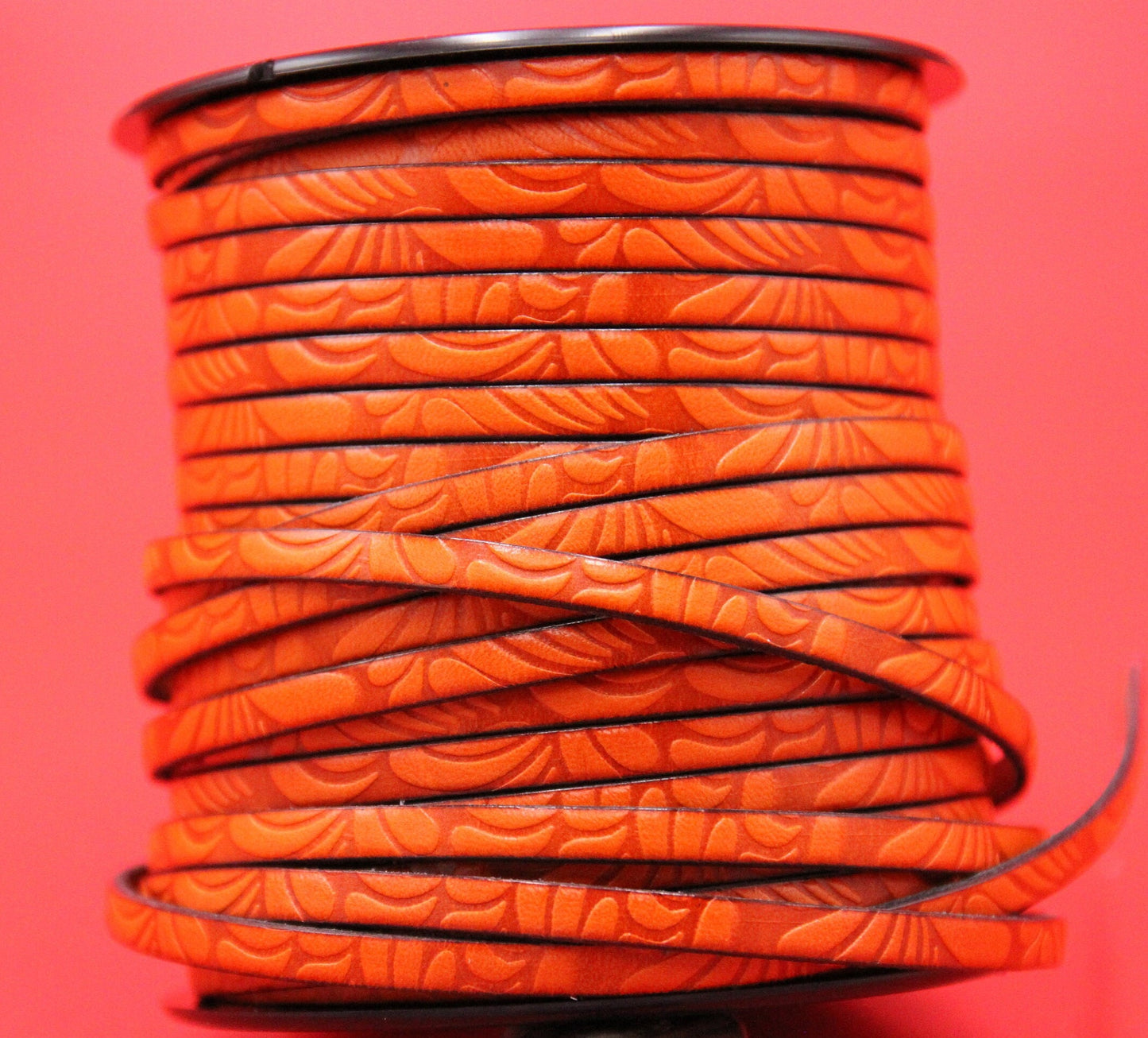 MADE in EUROPE 24'' flat 5mm embossed leather cord, 5mm flat floral embossed leather cord, (AR150/05/30)