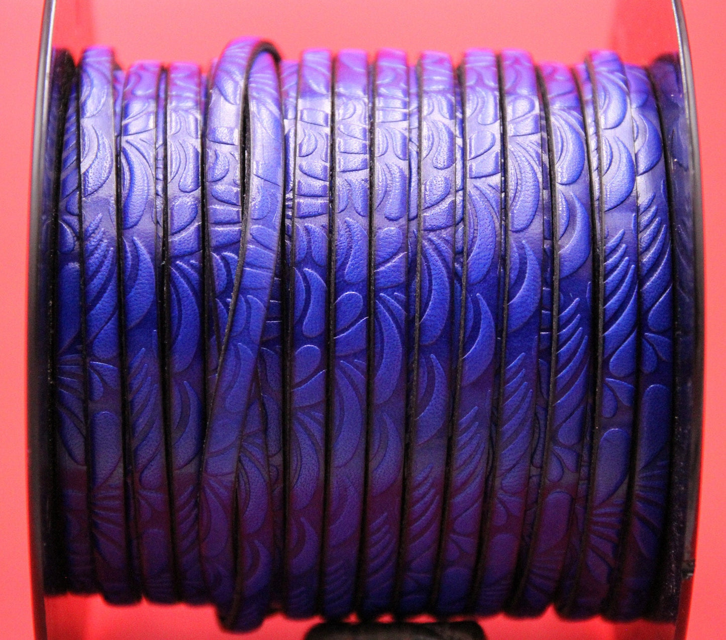 MADE in EUROPE 24'' flat 5mm engraved leather cord, 5mm flat royal blue leather cord, 5mm floral embossed leather cord(AR150/05/22)