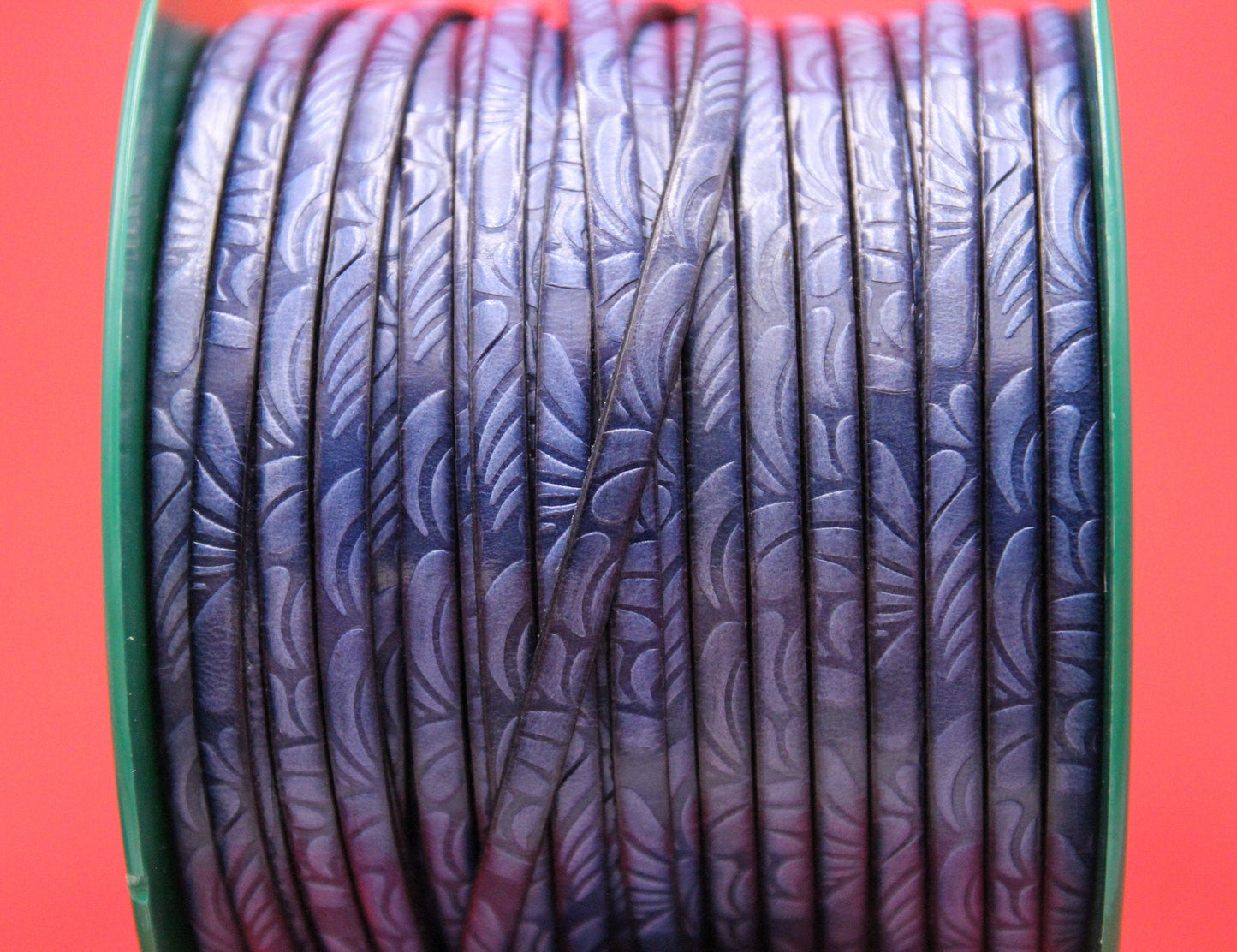 MADE in EUROPE 24" flat leather cord, floral embossed 5mm blue leather cord, genuine leather cord (AR150/05/20)