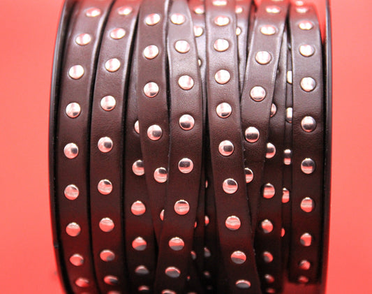 MADE in EUROPE 24'' brown leather cord with rivets, 10mm studded  leather cord, 10mm flat leather cord(AR220/10/09)