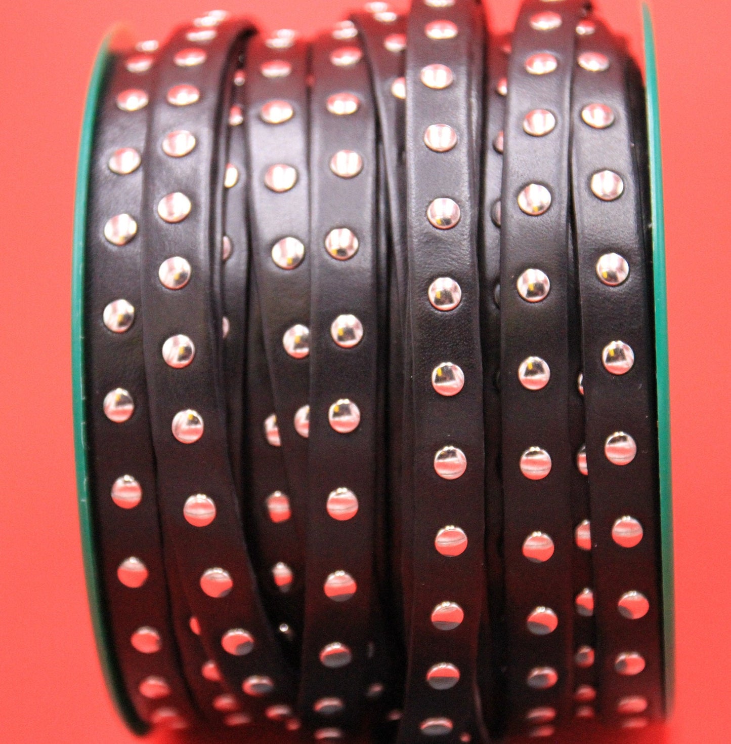MADE in EUROPE 24'' black leather cord with rivets, 10mm studded  leather cord, 10mm flat leather cord(AR220/10/34)