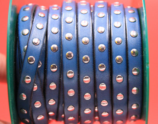 MADE in EUROPE 24'' leather cord with rivets, 10mm studded turquoise  leather cord, 10mm flat leather cord(AR220/10/19)