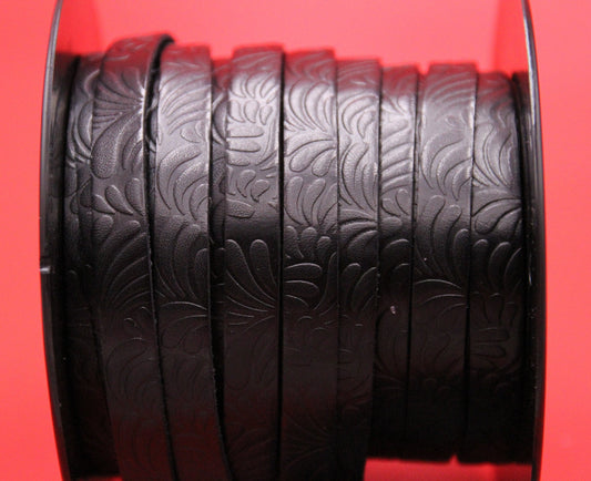 MADE in EUROPE 24" flat leather cord, 10mm embossed leather cord, 10mm black embossed leather cord (AR150/10/34)