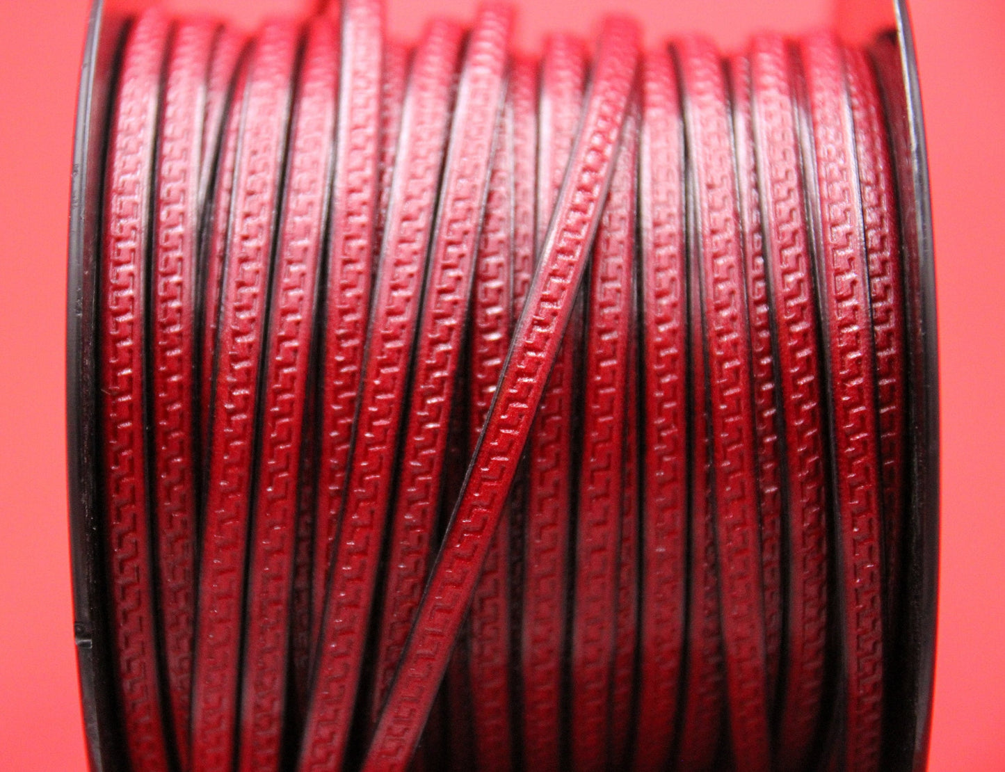 MADE in EUROPE 24'' flat 5mm engraved leather cord, 5mm flat greek key engraved leather cord, 5mm embossed leather cord (AR180/05/27)