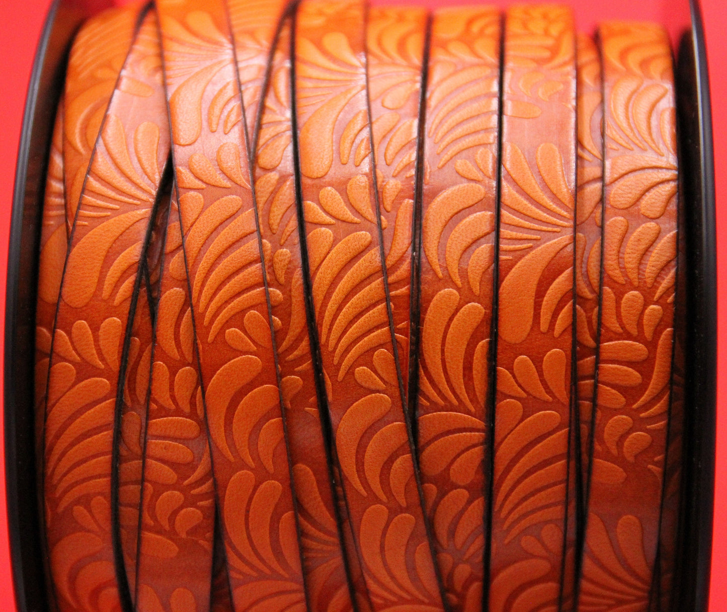 MADE in EUROPE 24" flat leather cord, 10mm leather cord, floral embossed leather cord (AR150/10/05)