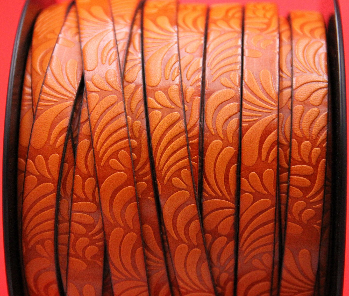 MADE in EUROPE 24" flat leather cord, 10mm leather cord, floral embossed leather cord (AR150/10/05)